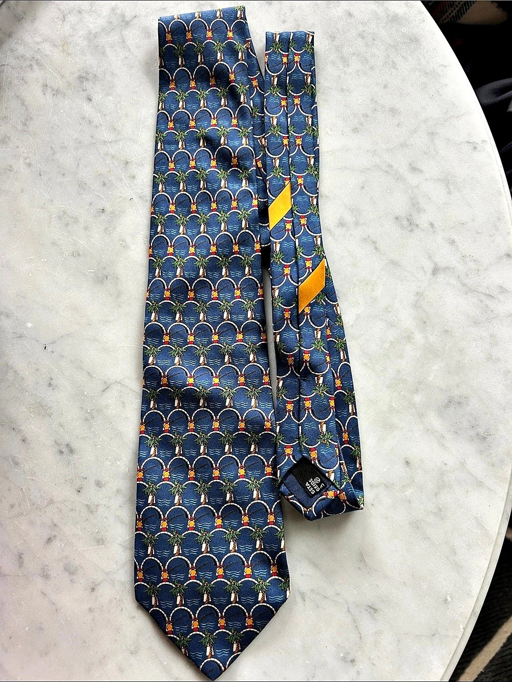 Salvatore Ferragamo Geometric Silk Tie in Blue & Yellow